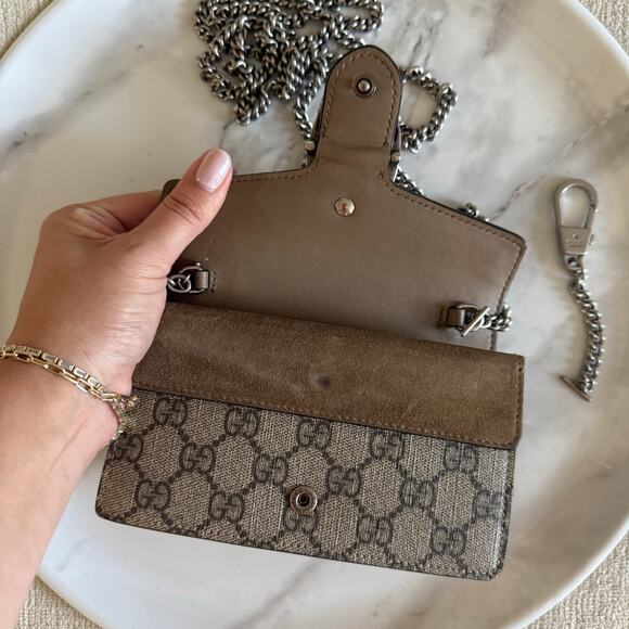 Gucci Dionysus GG Supreme Chain Strap Super Mini Crossbody Bag Clutch Beige - Picture 2 of 9